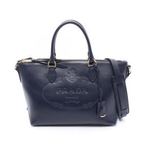 Prada GLACE CALF Leather Handbag, Women's, Navy, 1BA104